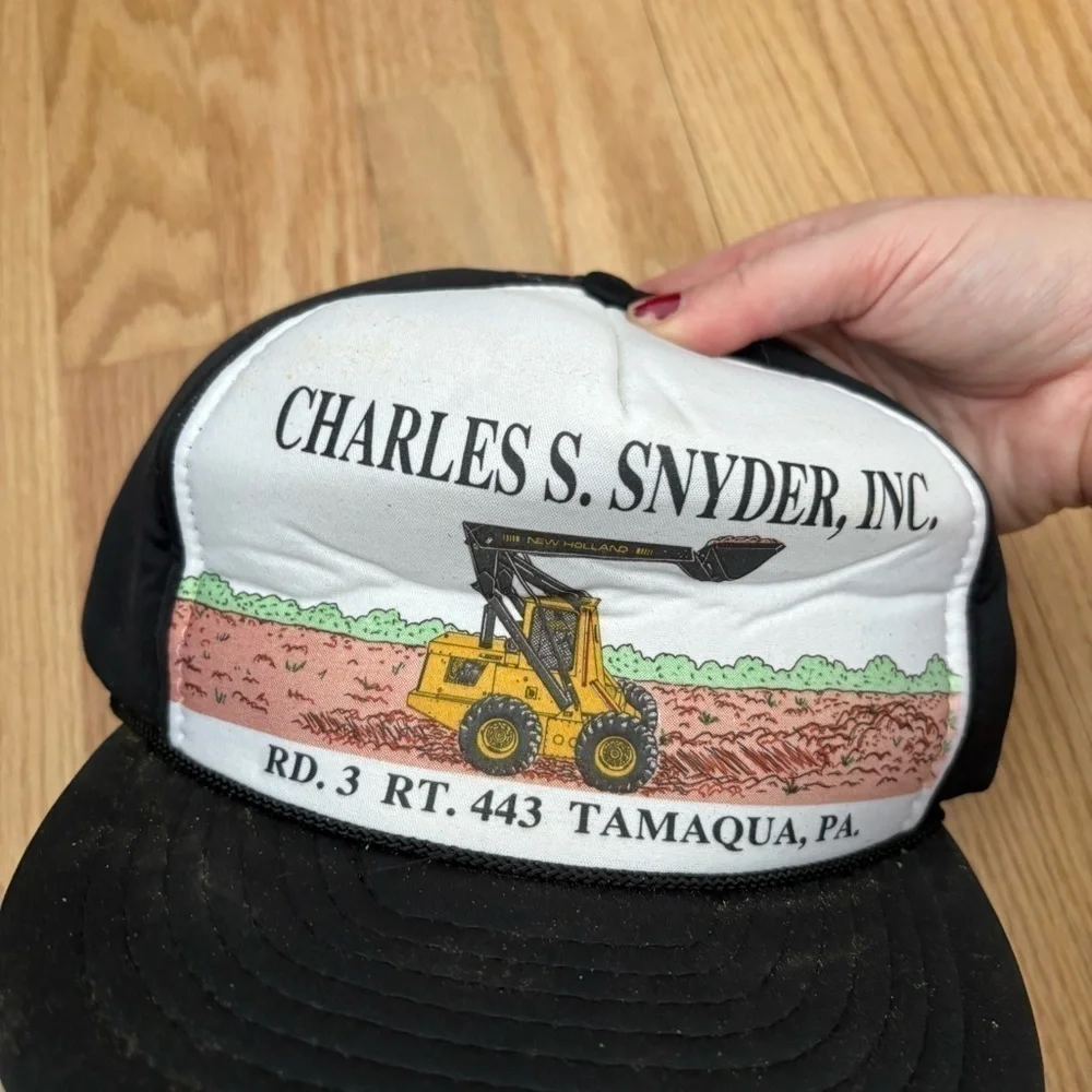 Vintage New Holland Skid Loader Puffy SnapBack Trucker Hat Black Agriculture 90s